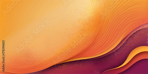 Bright orange and yellow abstract background design with gradient wave lines and texture