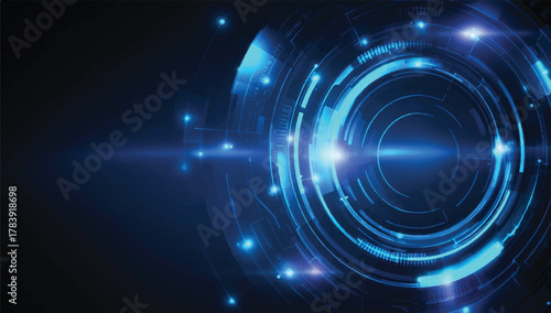 Futuristic Technology Interface with Glowing Blue Lights and Circular Design Elements