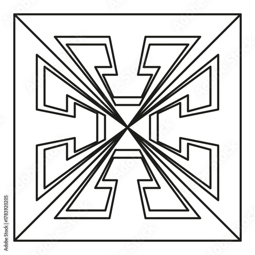 Square border design. Geometric symmetry pattern. Black outline element. Vector abstract tile.