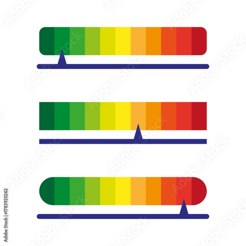Rainbow bar indicators. Horizontal color scale. Level Vector symbol. Speed gauge set.