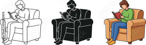 Illustration of a person sitting in an armchair and reading a book vector design