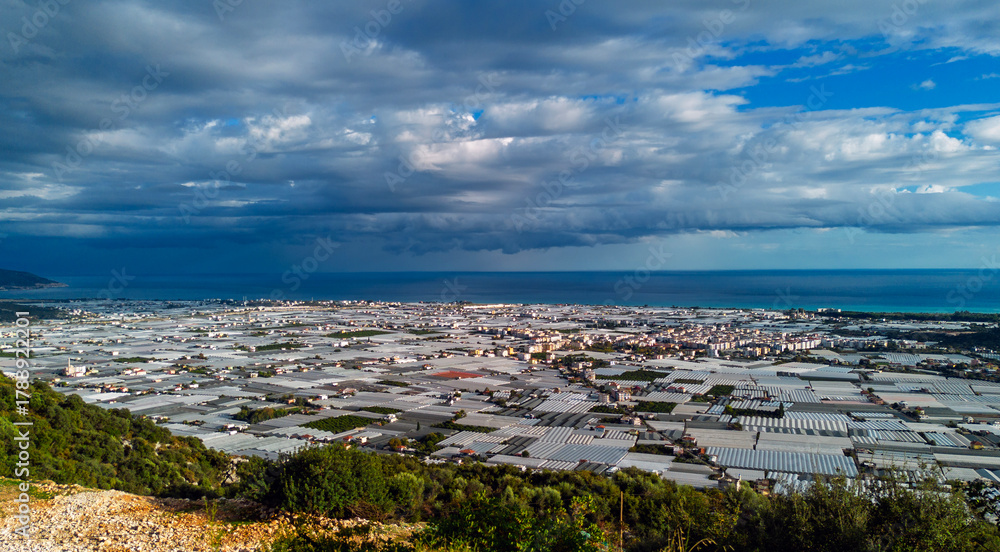 Fototapeta premium Vast greenhouse areas in the Demre district of Antalya. Greenhouse farming.