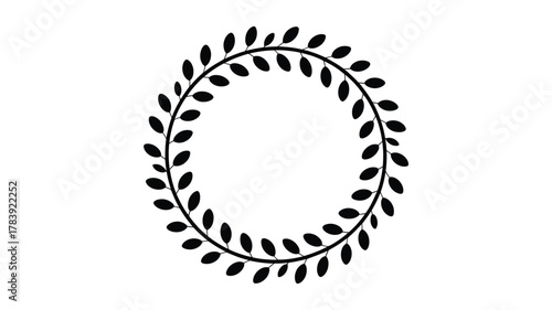 Elegant black silhouette of a circular wreath adorned with delicate leaves creating a decorative border for design projects silhouette