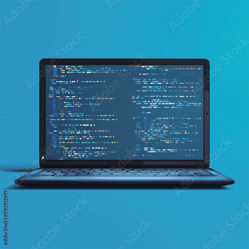 Laptop screen filled with code lines depicting software development process