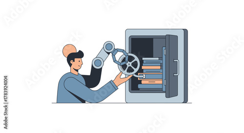 A robot arm carefully placing a vintage film reel into a digital vault