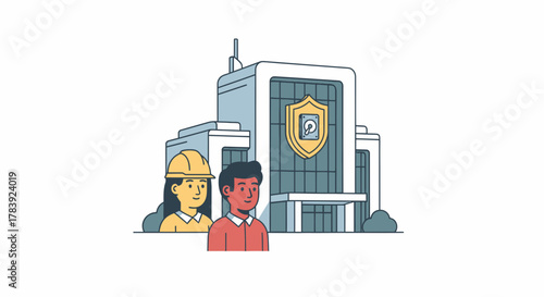 A secure futuristic building with a prominent digital archives symbol