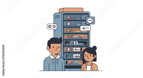 A server rack filled with glowing data modules storing old media