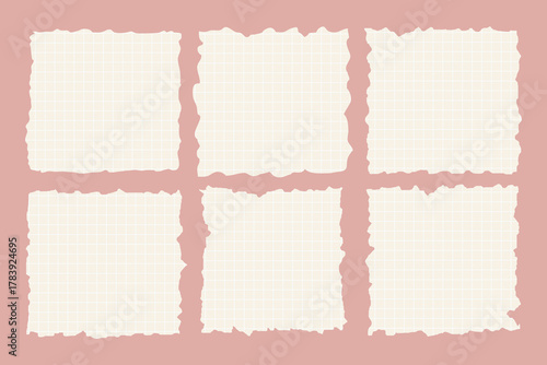 Collection realistic ripped pieces of scrap papers. Sticky notes, shreds of notebook pages.