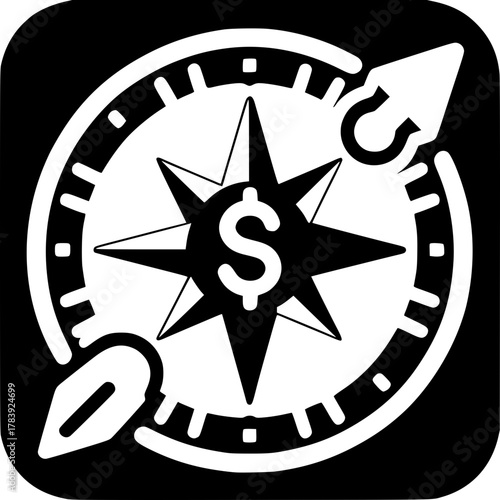 Navigating Financial Directions: A stylized compass with a dollar sign at its center guides financial decisions, embodying direction, stability, and wealth.