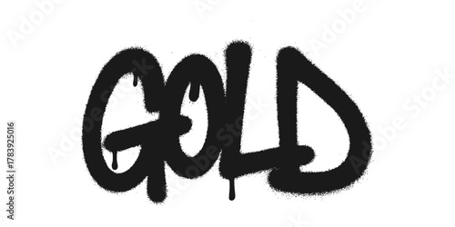 Graffiti style black GOLD word with spray paint drips isolated