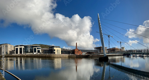 Obraz na plátně Panoramic view of the Tawe River, Swansea City Centre, South Wales, U