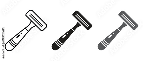 Clean shave icons in black, gray, and outline for men's grooming products or shaving equipment design elements, symbolizing freshness and modern style