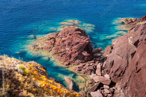 Bilde på lerret Stunning coastal red rock formations at Faraglione del Sarago along Saint Barbar