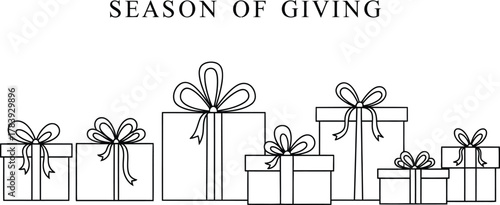 Minimalist line art of gift boxes for season of giving holiday celebration