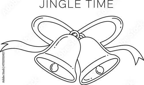 Jingle bells with ribbon in a minimalist line art style for christmas holiday