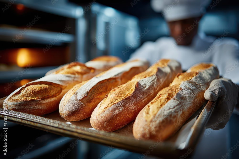 custom made wallpaper toronto digitalA baker presenting a tray of freshly baked golden baguettes from a hot oven
