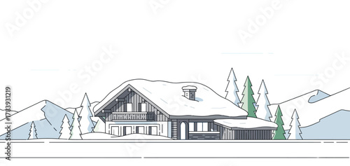 Cozy cabin nestled in a snowy landscape for a perfect winter escape vacation home