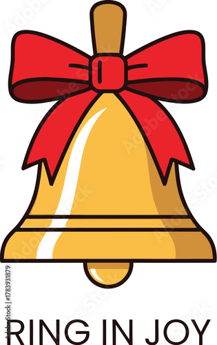 Golden christmas bell with a red bow on a white background ringing in the holidays