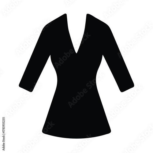 Black dress silhouette with V-neck and three quarter sleeves