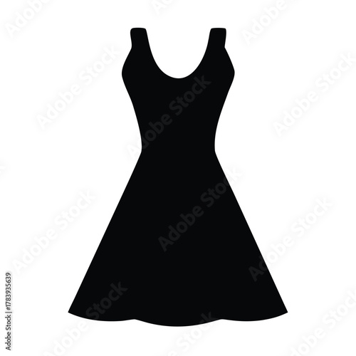 Black sleeveless dress silhouette on white background