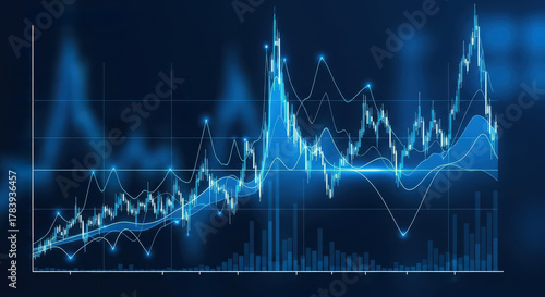 Multifaceted analytical graph display, Detailed multiline chart with bar graphs overlay