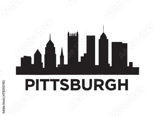 Wallpaper Mural Pittsburgh Skyline Silhouette with Palm Tree and Waves – Vector City Logo Design. Black and White Pittsburgh Cityscape Illustration – Modern Skyline Vector Art Torontodigital.ca