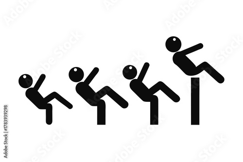 Silhouette person falls sequentially from standing position in this transparent background image