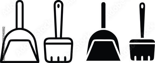 Dustpan and Hand Brush Icon. Small Cleaning Kit and Tidy Housework Tool or Vector Silhouette and Pictogram..eps