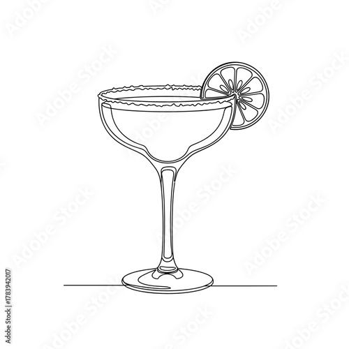 Outline of a margarita cocktail glass with lime slice decoration  