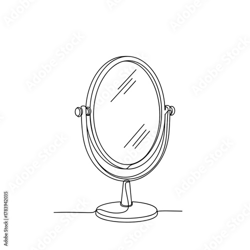 Simple line drawing of a tabletop mirror in minimalist style  