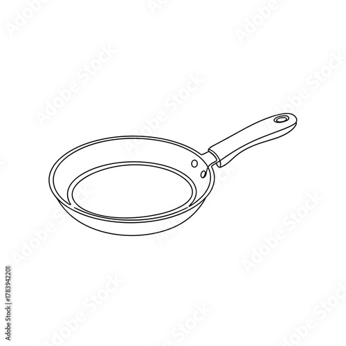 Line drawing of a frying pan with handle  