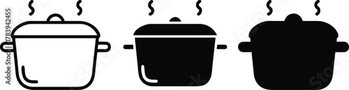 Steaming Cooking Pot Icon. Home Kitchen Equipment and Hot Food Preparation or Vector Silhouette and Pictogram..eps