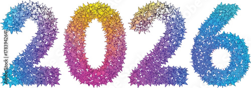 Year 2026 is represented by colorful, sparkling confetti, creating a festive and celebratory atmosphere, perfect for new years greetings