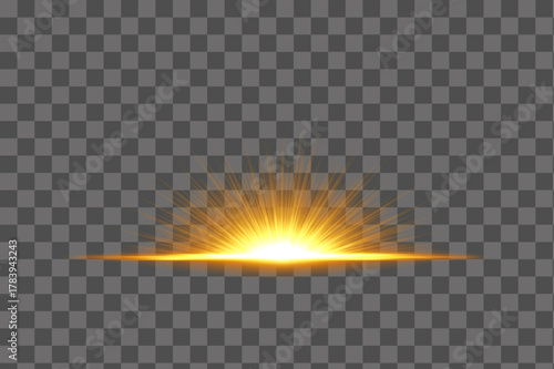 Glowing sun burst with bright sunrise energy and shining horizon light glowing effect PNG