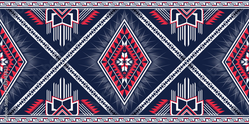 Ethnic geometric pattern tribal Aztec geometric Navajo Native American fabric colorful design Southwest Native seamless pattern