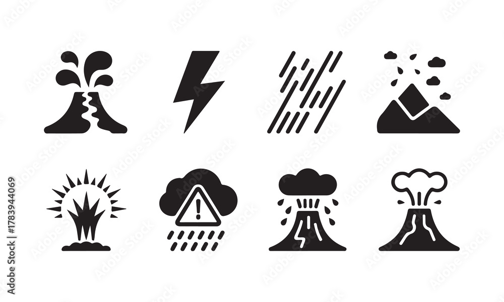 Fototapeta premium Natural disaster and extreme weather icon set