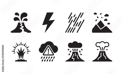 Natural disaster and extreme weather icon set