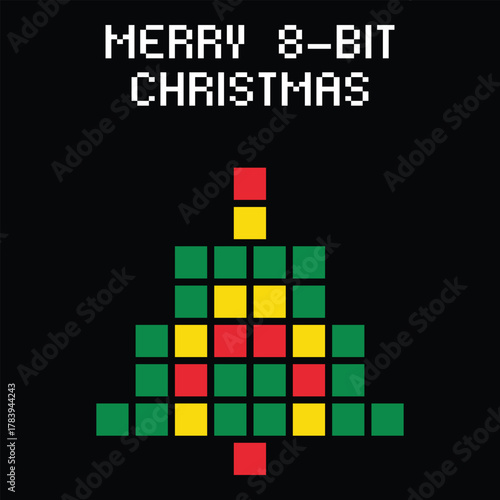 8 Bit Christmas Pixel Tree Retro T Shirt Design