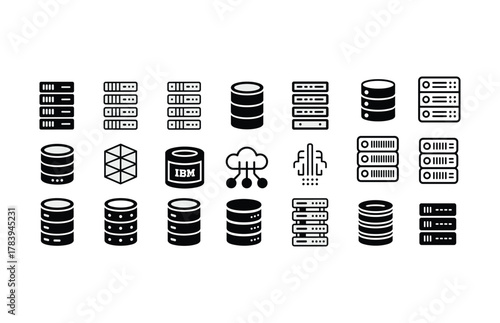 Set of collection of server and database icons cloud technology, storage, data, network.