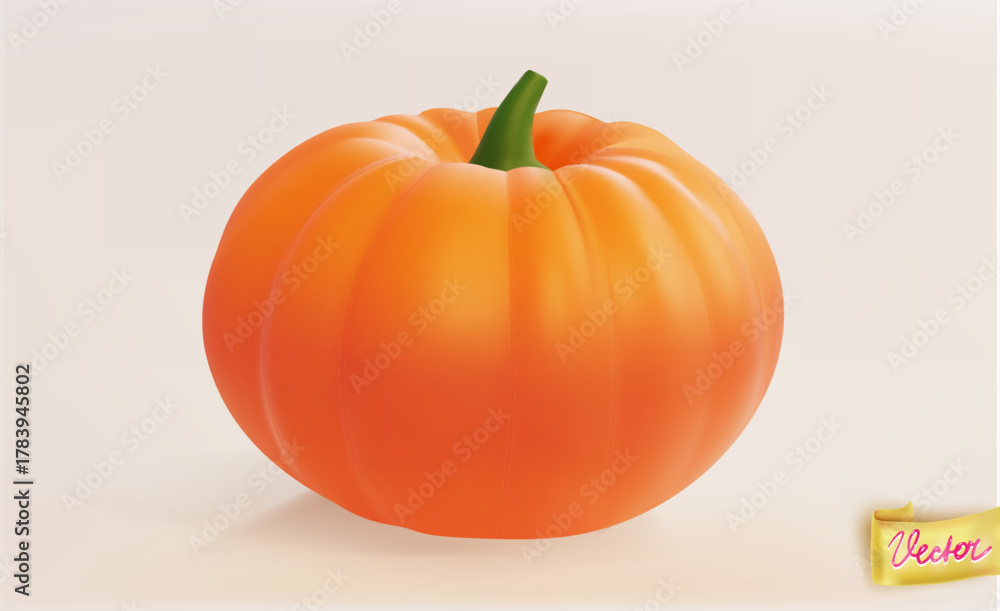 Obraz premium Realistic orange pumpkin vector isolated on white background. Perfect autumn harvest illustration for Thanksgiving, decoration, healthy food, and seasonal design projects
