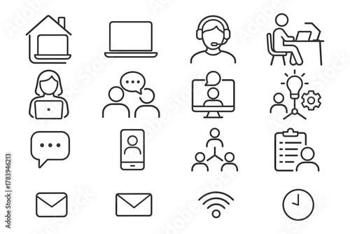 Remote Work and Online Collaboration Line Icons Set