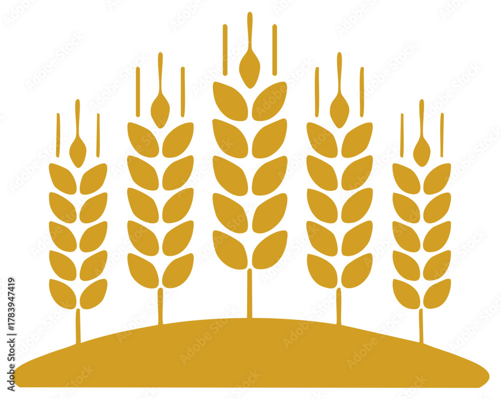 Fototapeta premium Stylized golden wheat stalks and ears growing from a field, representing agriculture and harvest