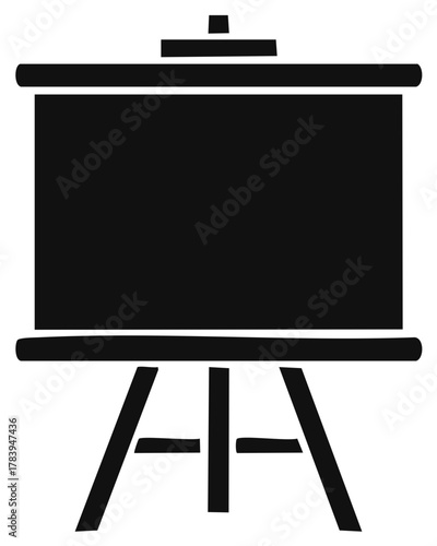 Black silhouette of an easel holding a blank rectangular display board