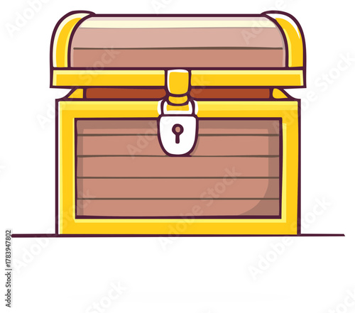 Golden Treasure Chest with Lock and Wood Grain Detail
