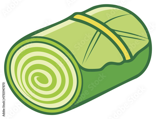 A rolled up green sleeping bag or bedroll for camping vector illustration