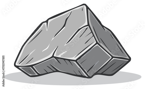 Stylized cartoonish grey rock with bold black outlines and rough texture