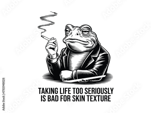 Sophisticated amphibian smoking a cigarette with smoke rising frog.