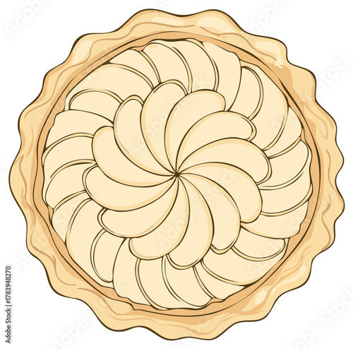 Top view of delicious apple pie. Dessert for celebration. Baked pastry with fruit.