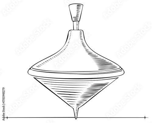 Intricate Line Art Depiction of a Classic Spinning Top, Vintage Toy Illustration, Nostalgic Childhood Game