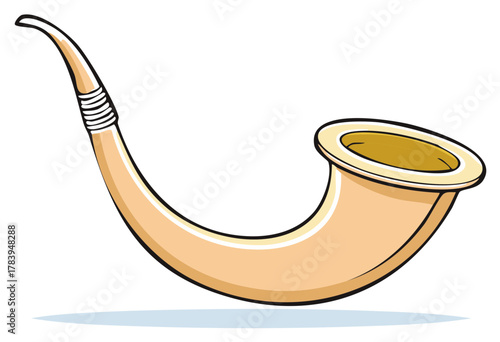 Cartoon illustration of a curved horn musical instrument with a wrapped section